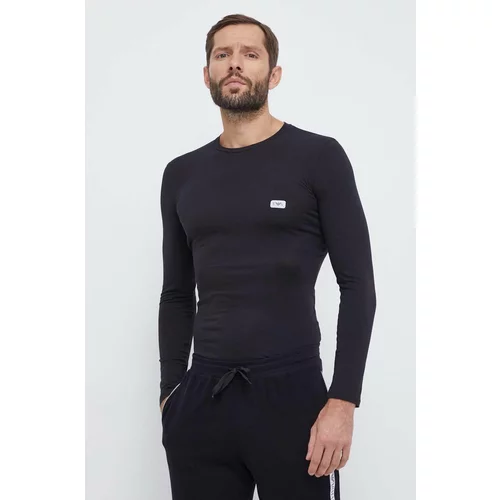 Emporio Armani Underwear Homewear majica dugih rukava boja: crna, s aplikacijom