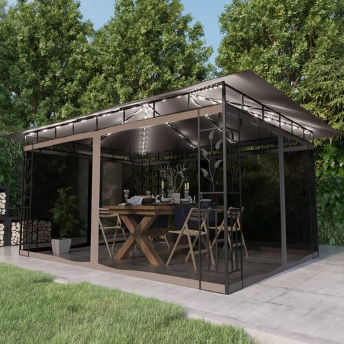 vidaXL paviljon s komarnikom in led lučkami 4x3x2,73 m taupe Cene