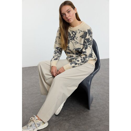 Trendyol Stone Soft Texture Floral Knit Sweater Cene