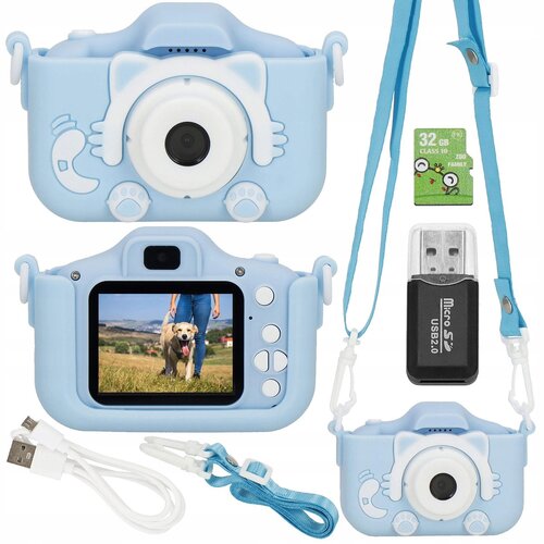 springos DIGITALNI FOTOAPARAT ZA OTROKE Fotografski 40Mpx 3 igrice MODRA MAČKA+KARTICA 32, (21635606) Cene
