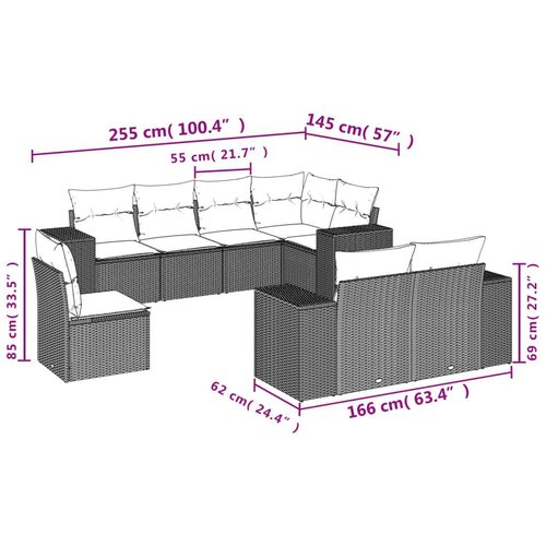 vidaXL 8-dijelni set vrtnih sofa od poliratana s jastucima sivi Cijene