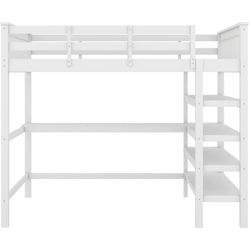 Lumor Postelja Mezzanine 140x200 cm z mizo in policami za shranjevanje - borovo les + MDF - bela, (22155629) Cene