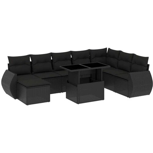 VidaXL 9-dijelni set vrtnih sofa s jastucima crni od poliratana Slike