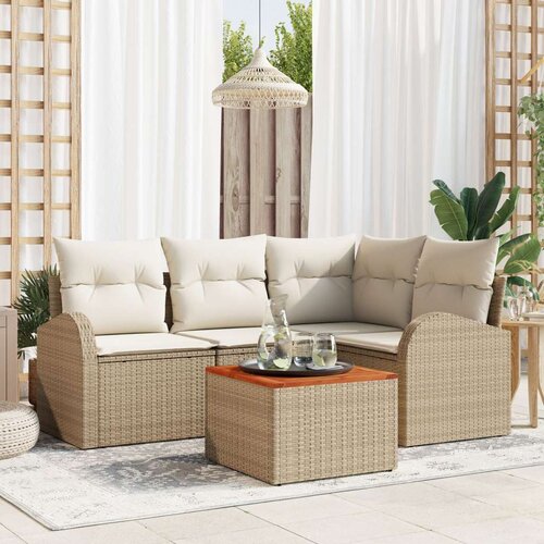 VidaXL 5-dijelni vrtni sofa set s jastučićima bež poli ratan akacija Slike