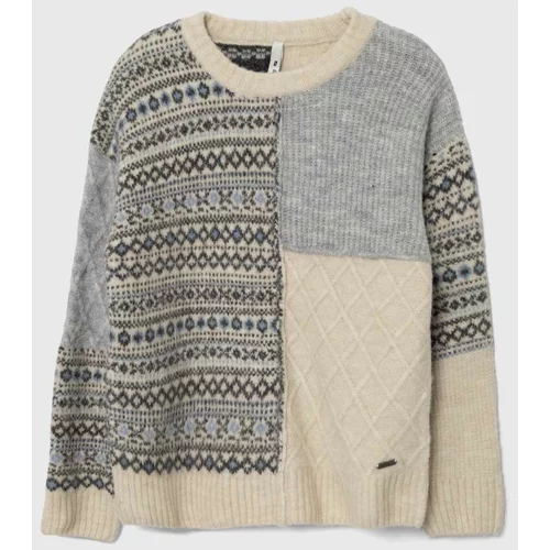 PepeJeans Otroški pulover s primesjo volne bež barva