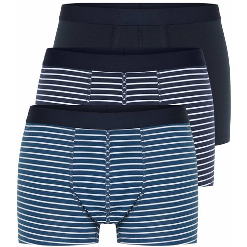 Trendyol 3-Piece navy blue striped-plain mix cotton boxers Cene