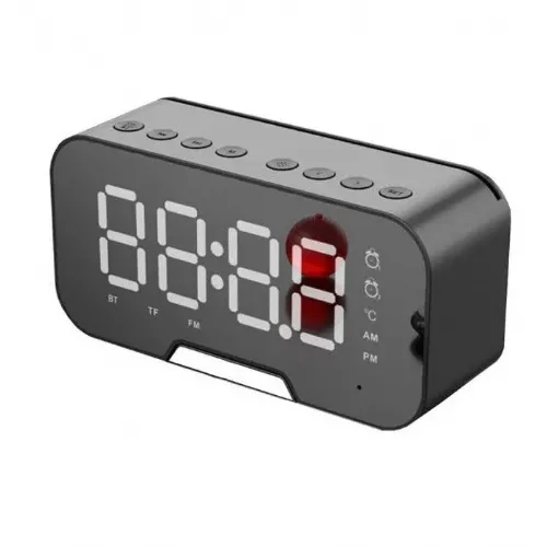 Onasi Digitalna ura z budilko, kozmetičnim ogledalom, Bluetooth zvočnikom in termometrom - črn