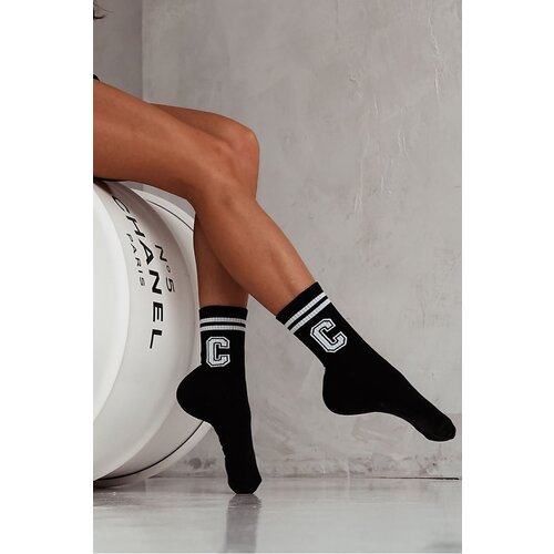 Milena Women's Socks With Straps And Letter C Black Cene