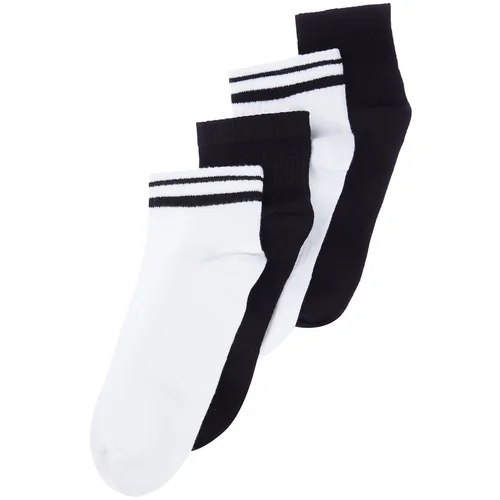 Trendyol Black Unisex 4-Pack Striped Booties Cotton New Socks