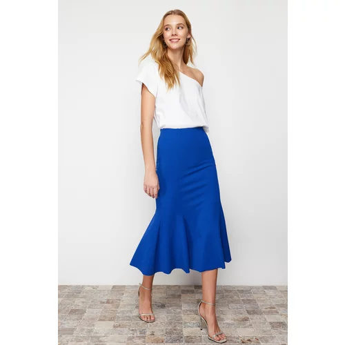 Trendyol Satin Skirt Ruffled Normal Waist Midi Elastic Knitted Skirt