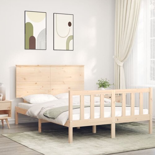 The Living Store Posteljni okvir z vzglavjem 4FT trden les - Posteljni Okvir, (21527376) Slike