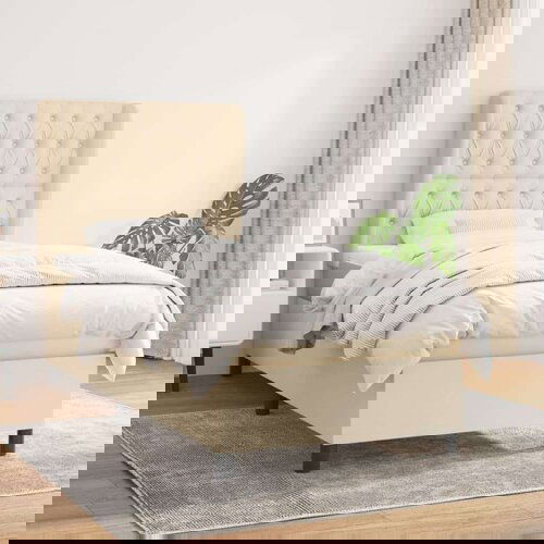  Krevet s oprugama i madracem krem 100 x 200 cm od tkanine Slike