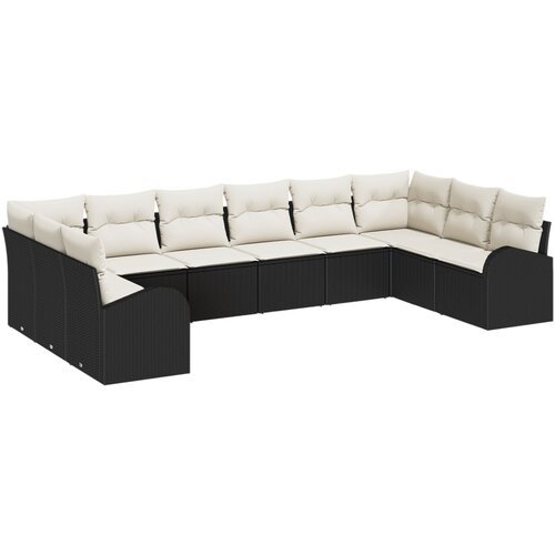 VidaXL set vrtnih sofa od 10 dijelova s jastučićima crne poli ratan, 2-sjedalna vrtna sofa s pohranjivanjem i jastučićima crne poli ratan Slike