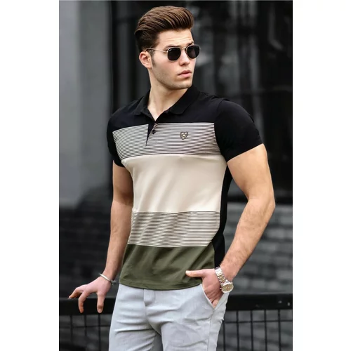 Madmext Color Block Khaki Polo Collar Men's T-Shirt 9280