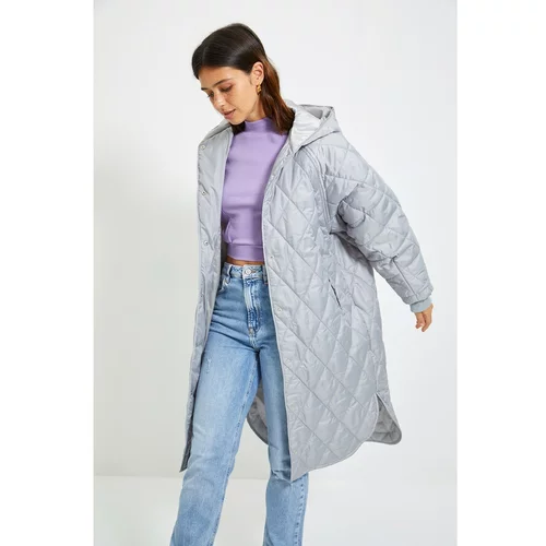 Trendyol Gray Hooded Quilted Coat
