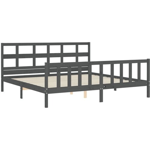  Okvir za krevet s uzglavljem sivi 200 x 200 cm od masivnog drva Slike