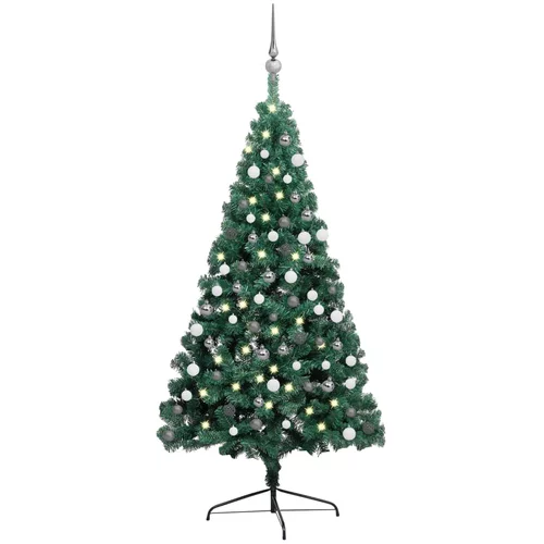  Umjetna polovica božićnog drvca LED s kuglicama zelena 120 cm