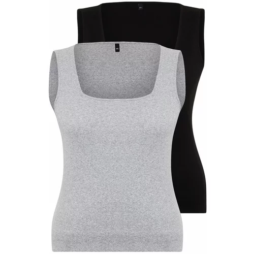 Trendyol Curve Black-Grey Basic Ribbed Knit 2-Pack Square Neck Undershirt