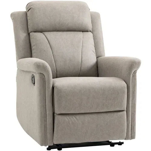 HOMCOM Fotelj za dnevno sobo z naslonom za noge in glavo, ročno nagibanje za največ 135° iz mikrovlaken, 78 × 96 × 102 cm, siva, (20745094)