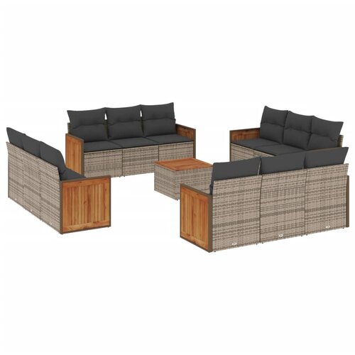  13-dijelni set vrtnih sofa od poliratana s jastucima sivi Slike
