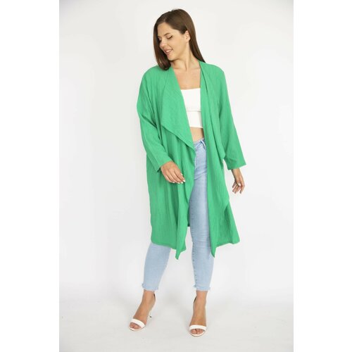 Şans Women's Green Plus Size Turndown Collar Cardigan Cene