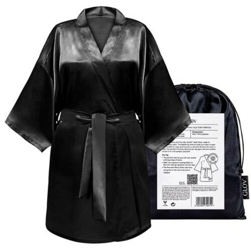 Glov satenski kimono bademantil - crna Slike