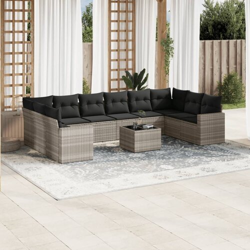 vidaXL 11-dijelni set vrtnih sofa poliratan s jastucima svijetlosivi Cijene