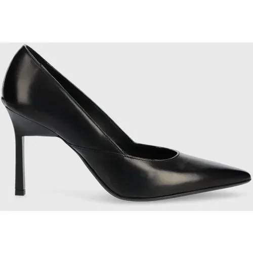 Calvin Klein Usnjene visoke pete HW0HW01346 GEO STILETTO PUMP 90 črna barva