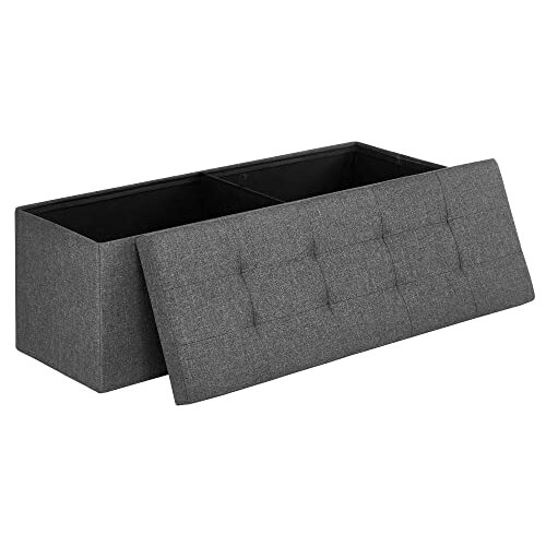Songmics Klop s shrambo, sedišče, shramba, zložljiva, max statična obremenitev 300 kg, s kovinsko pregradno mrežo, 120 L, 110 x 38 x 38 cm, imitacija lanu., (21389227) Cene