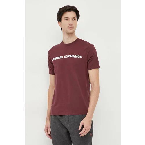 Armani Exchange Bombažna kratka majica bordo barva