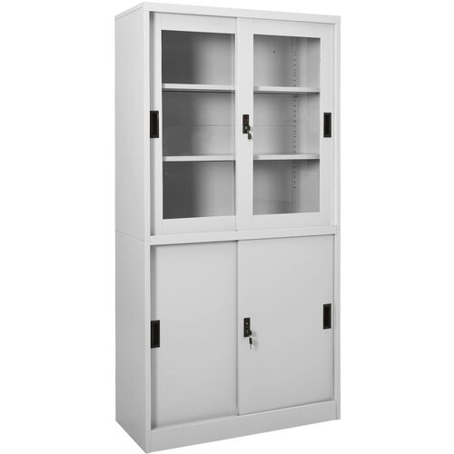 The Living Store Pisarniška omara z drsnimi vrati svetlo siva 90x40x180 cm jeklo - Pisarniška Omara, (21435982) Cene