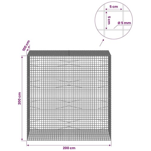  Gabion s žicom debljine 5 mm i mrežom 5x5 cm 200x100x200 cm - 100 cm 200 cm 200 cm Slike
