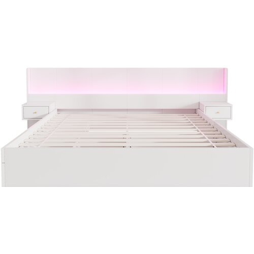 Lumor Postelja za odrasle s shrambo 180x200 cm – z USB priključki in LED – 2 nočni omarici in 2 predala – bela, (22151521) Cene