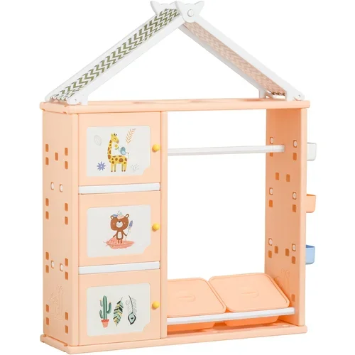 HOMCOM Garderobna omara za spalnico, omara za igrače s prostorom za shranjevanje in obešalnikom za oblačila iz PE oranžne barve, 128x34x155cm, 128x34x155cm, (20754122)