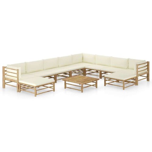  11-dijelna vrtna garnitura od bambusa s krem bijelim jastucima Cijene