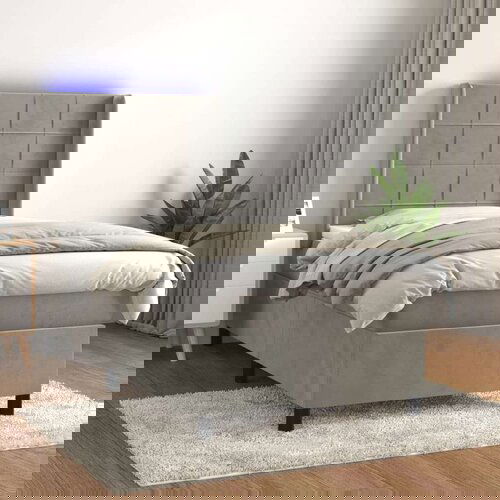  Box spring postelja z vzmetnico LED svetlo siva 90x200 cm žamet, (20789487) Slike