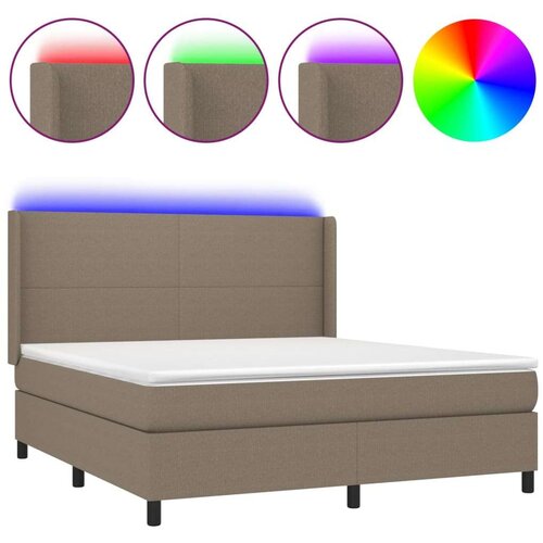  Box spring s madracem LED smeđesivi 180x200 cm tkanina Slike