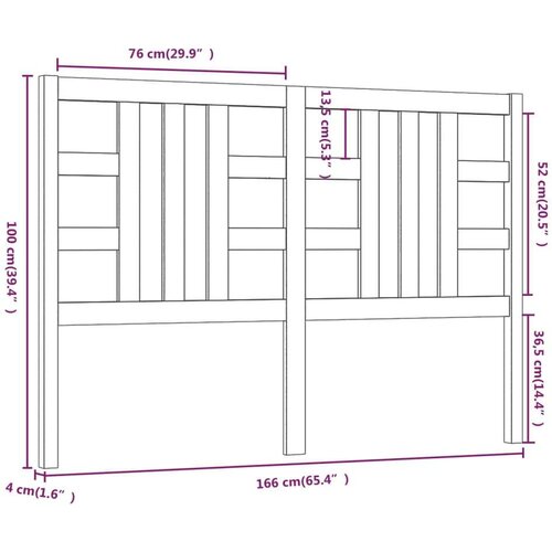  Uzglavlje za krevet crno 166 x 4 x 100 cm od masivne borovine Slike