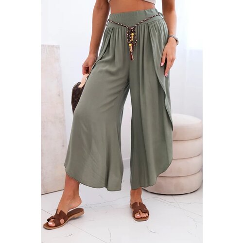 Kesi Włoski Women&amp;#039;s viscose trousers with leg slit khaki Slike