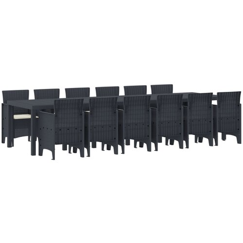 VidaXL set za blagovanje u vrtu od 13 dijelova s jastučićima antracit poliratan, vrtni stol antracit 200x100x73 cm poliratan, vrtni stol antracit 150x100x73 cm poliratan, vrtne stolice s jastučićima 4 kom antracit poliratan Slike