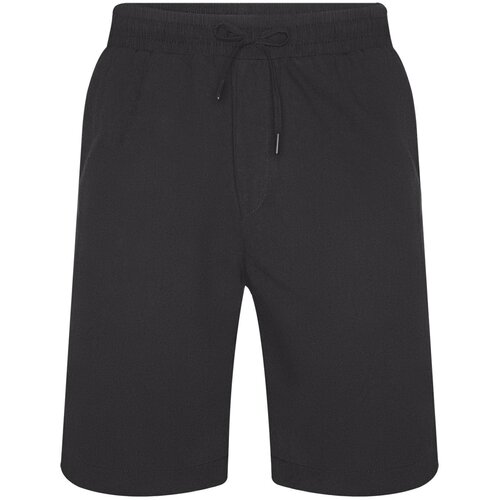 XHAN Black Linen Shorts with Elastic Waist and Pocket Cene