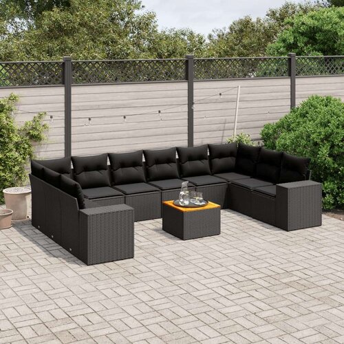 vidaXL 11-dijelni set vrtnih sofa od poliratana s jastucima crni Cijene