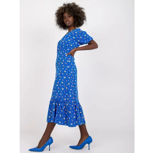 Fashionhunters Blue dress with viscose prints RUE PARIS