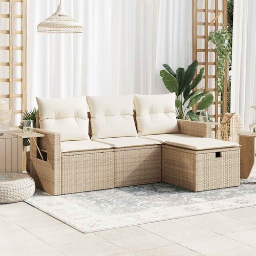 vidaXL 4-dijelni set vrtnih sofa s jastucima bež od poliratana Cijene