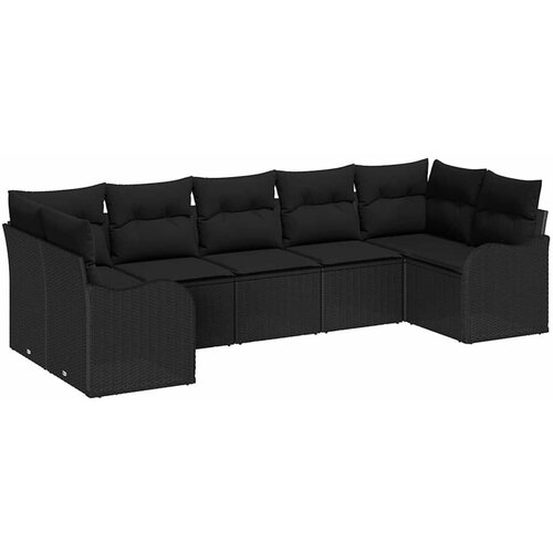 VidaXL Vrtna sedežna garnitura z blazino 7 pcs Črna Poly ratan, (5000022472) Slike