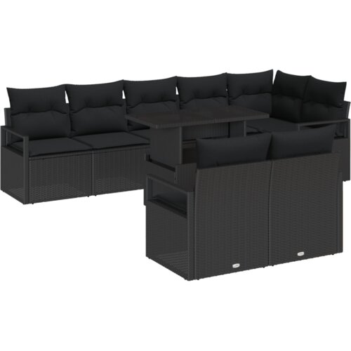 VidaXL 9 komada set vrtne sofe s jastučićima crni poli ratan, 2-sjedna vrtna sofa s jastučićima crni poli ratan Slike
