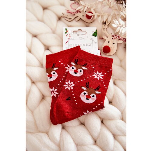 Kesi Women's Christmas Socks Shiny Reindeer Red Slike