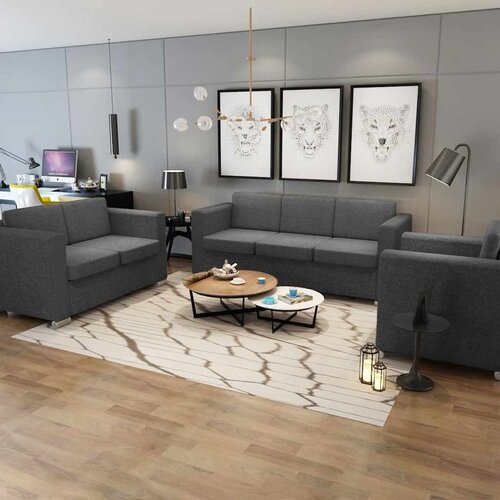  Trodijelni set sofa od tkanina tamnosivi Cijene