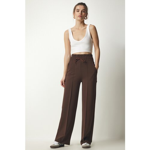 Happiness İstanbul Women's Brown Basic Knitted Sweatpants with Pocket Slike