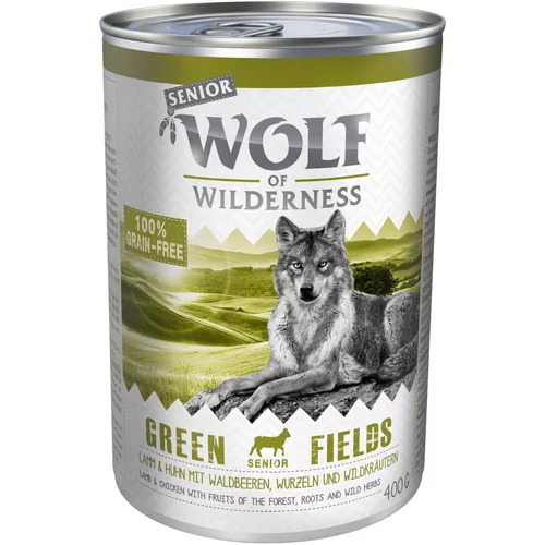 Wolf of Wilderness Ekonomično pakiranje: Senior 24 x 400 g - Green Fields - janjetina i piletina